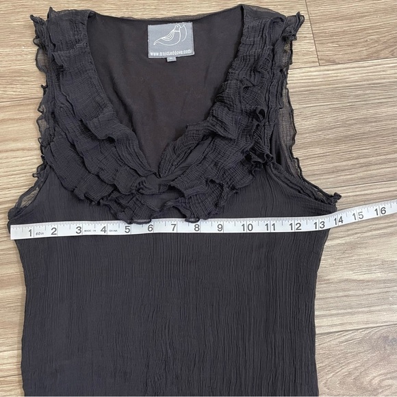 Knitted Dove Black Crinkle Crepe Ruffles Sleeveless Mini Stretch Dress - Picture 11 of 13